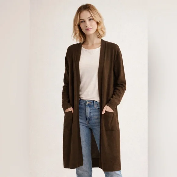 Topshop Size US 10 Brown Open Front Oversized Cardigan Cozy Minimalist Layering - Picture 1 of 10